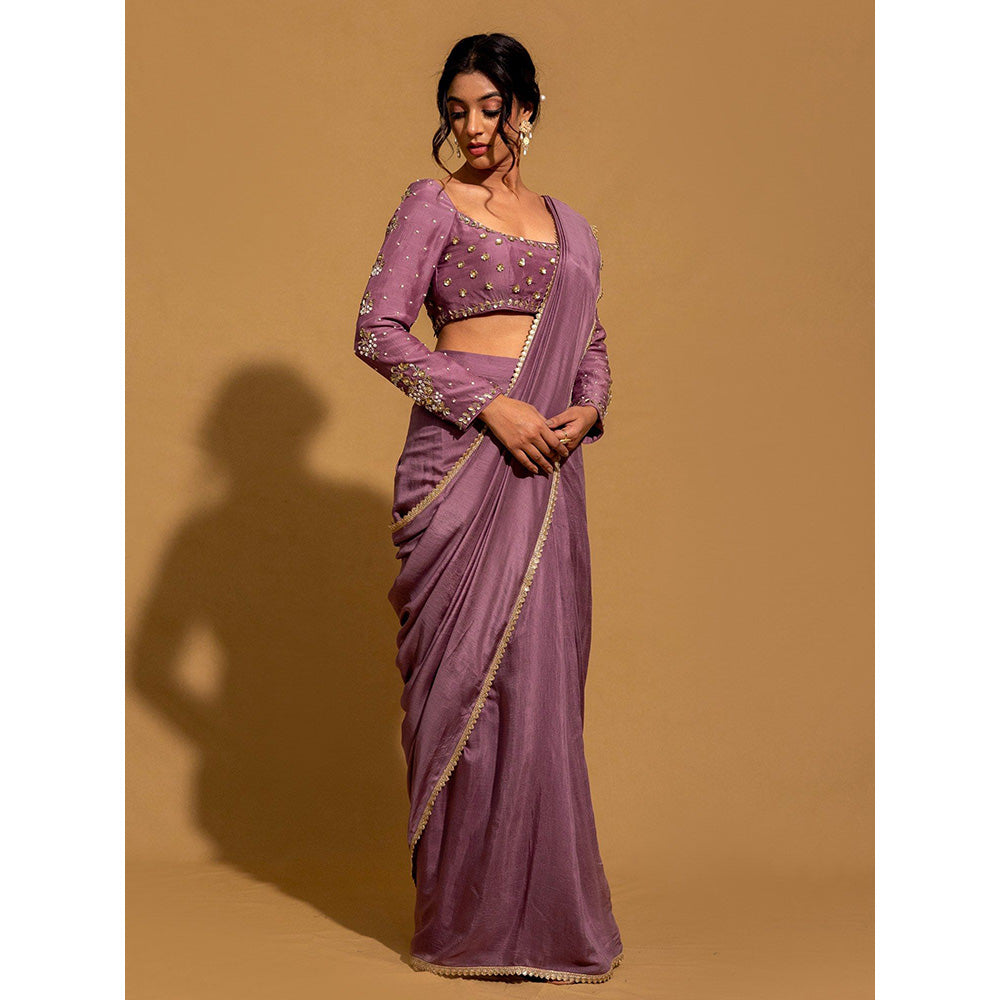 Harleen Kaur Purple Chanderi Pre-Draped Saree with Stitched Blouse
