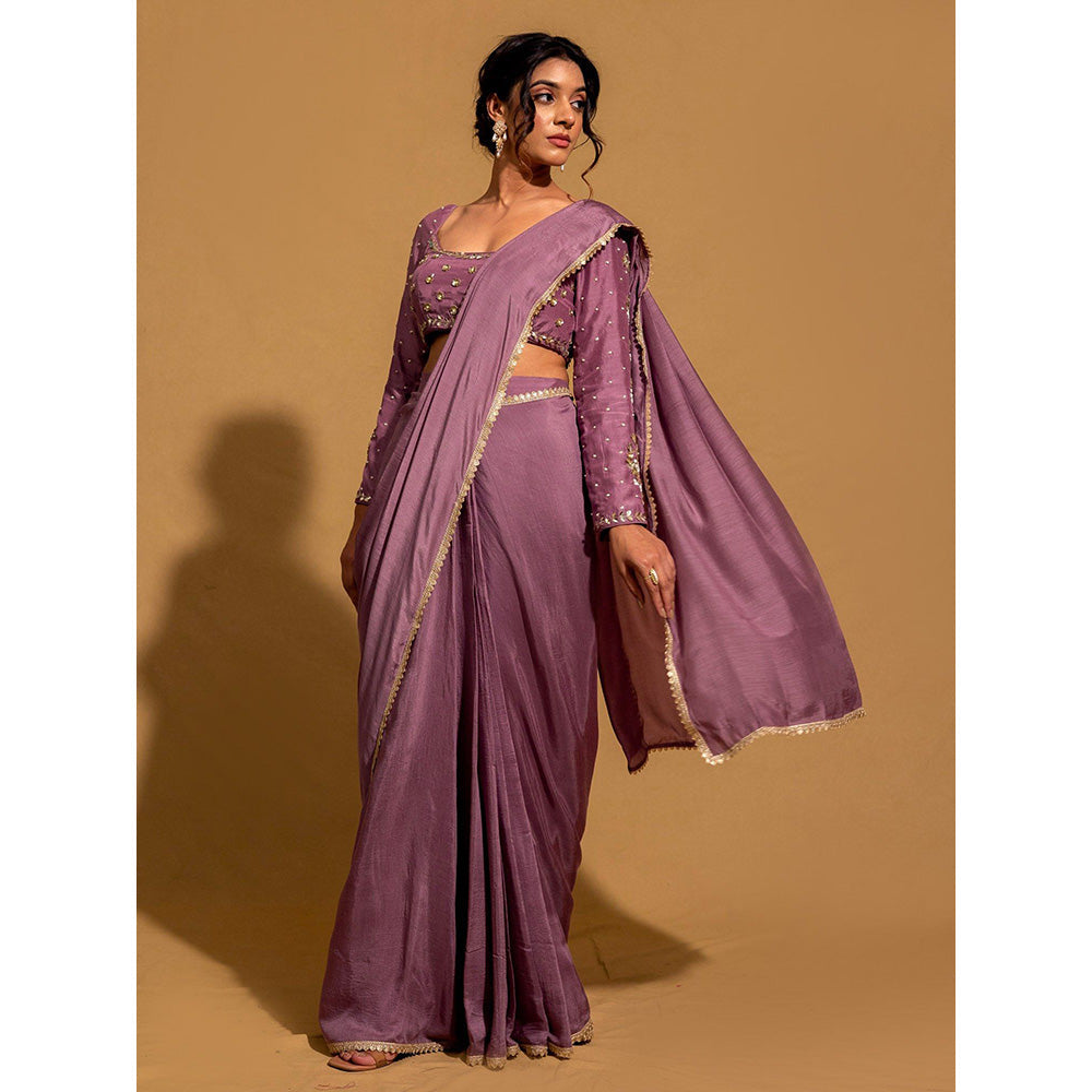 Harleen Kaur Purple Chanderi Pre-Draped Saree with Stitched Blouse