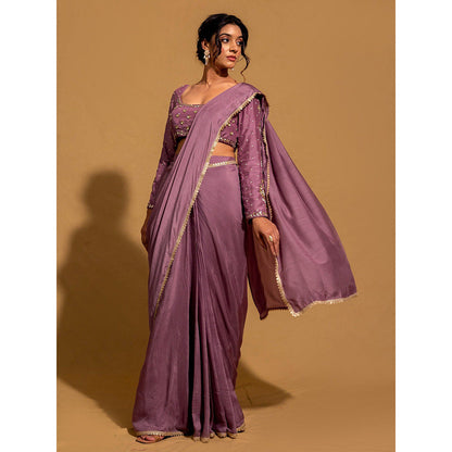 Harleen Kaur Purple Chanderi Pre-Draped Saree with Stitched Blouse