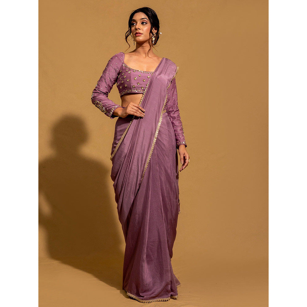 Harleen Kaur Purple Chanderi Pre-Draped Saree with Stitched Blouse