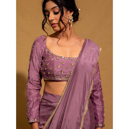 Harleen Kaur Purple Chanderi Pre-Draped Saree with Stitched Blouse