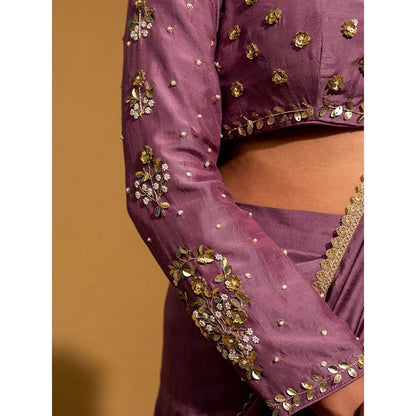 Harleen Kaur Purple Chanderi Pre-Draped Saree with Stitched Blouse