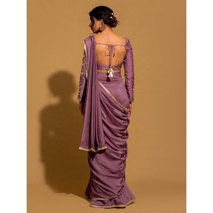 Harleen Kaur Purple Chanderi Pre-Draped Saree with Stitched Blouse