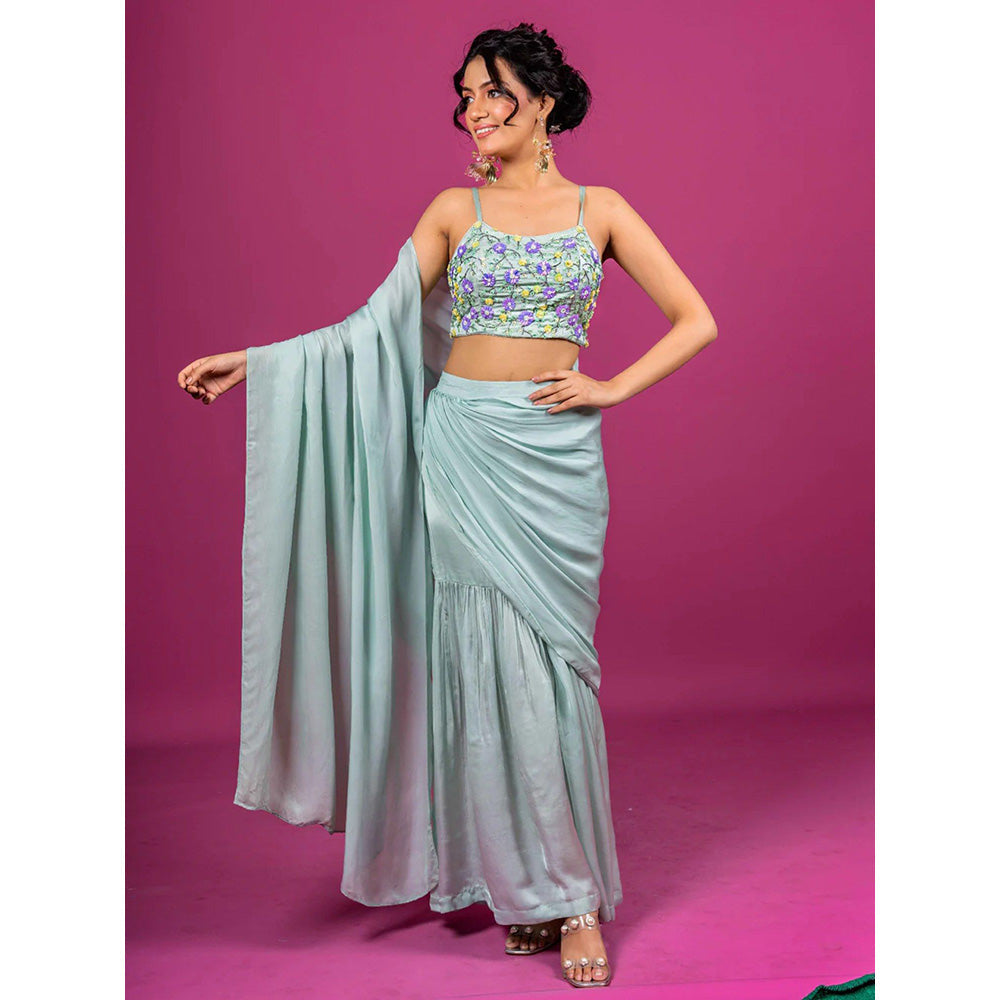 Harleen Kaur Sky Blue Pre-Draped Saree with Stitched Blouse