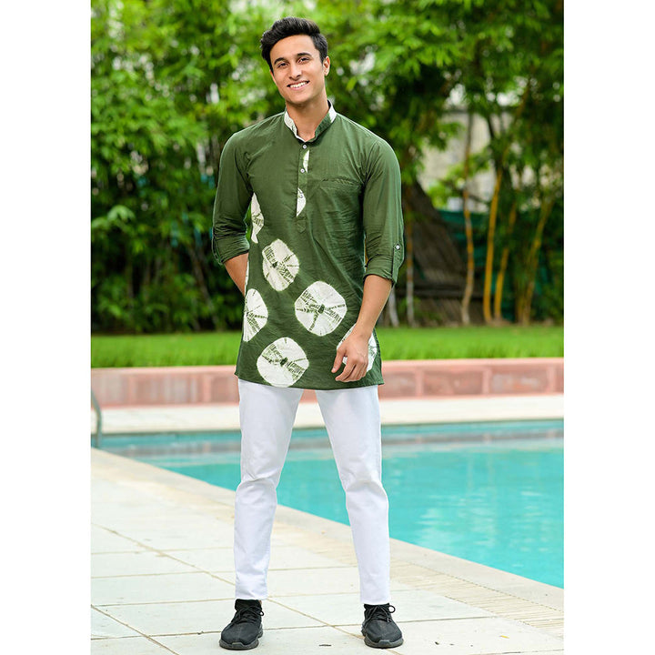 Hatheli Sage Green Bandhani Cotton Kurta