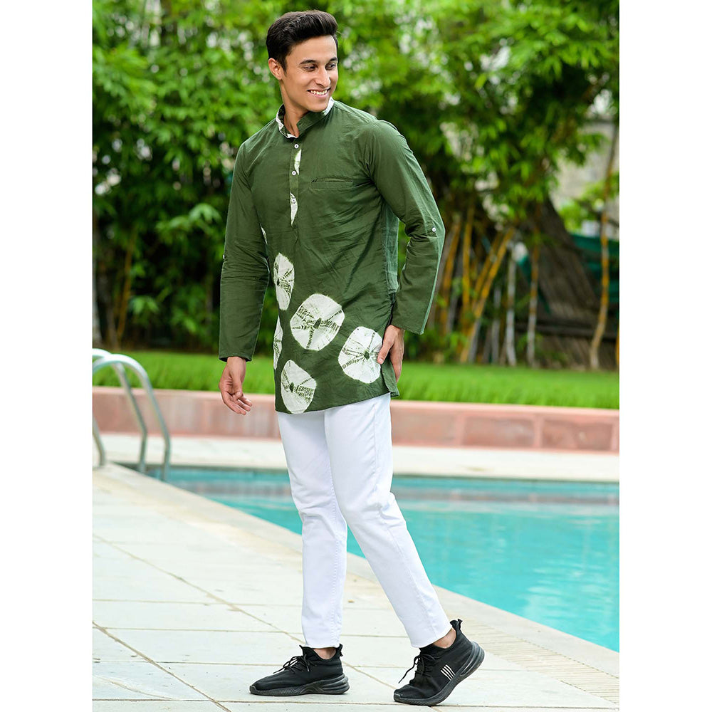 Hatheli Sage Green Bandhani Cotton Kurta