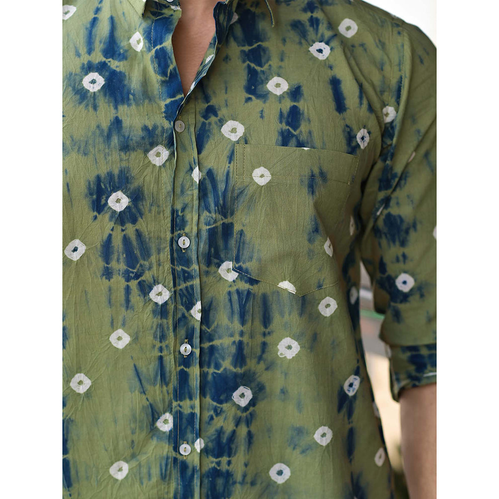 Hatheli Green Bandhani Cotton Shirt