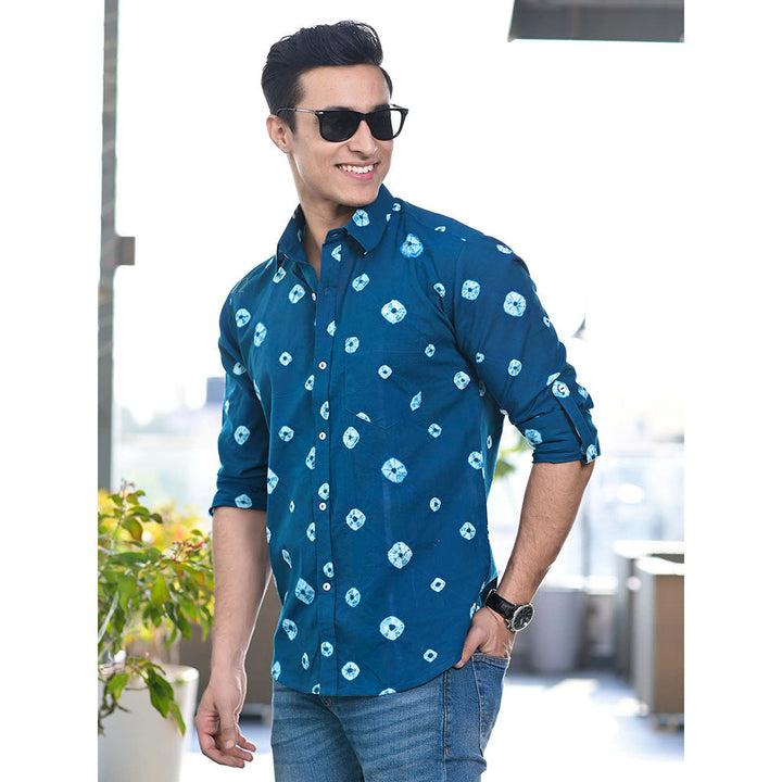 Hatheli Dark Blue Bandhani Cotton Shirt