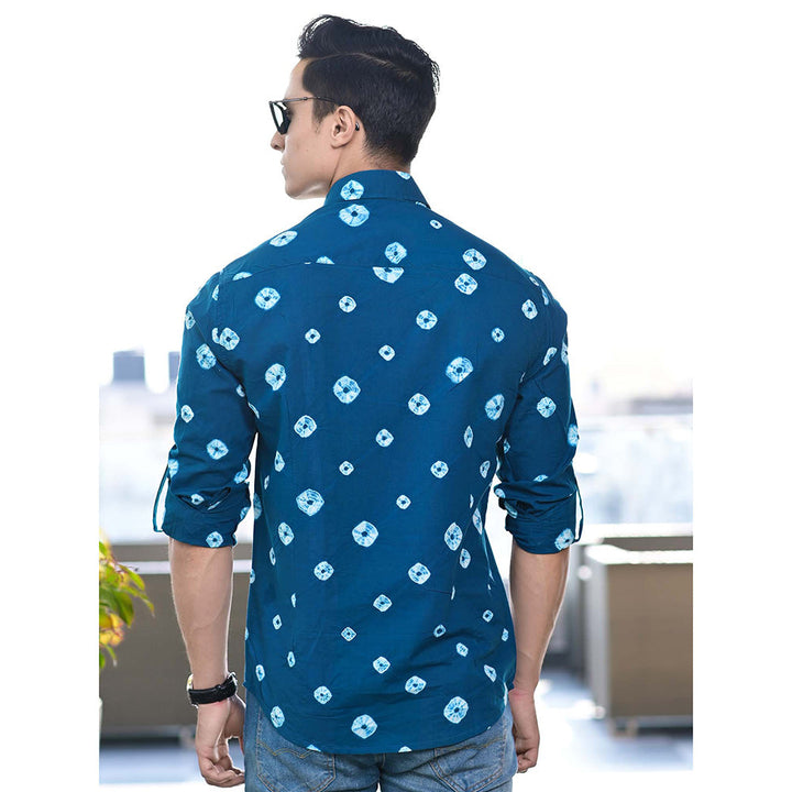 Hatheli Dark Blue Bandhani Cotton Shirt