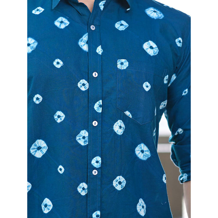 Hatheli Dark Blue Bandhani Cotton Shirt