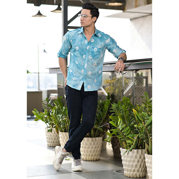 Hatheli Light Blue Bandhani Cotton Shirt