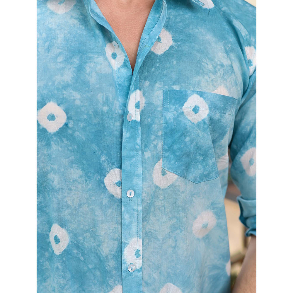 Hatheli Light Blue Bandhani Cotton Shirt