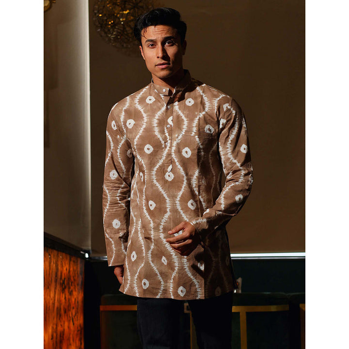 Hatheli Brown Hand Dyed Bandhani Short Cotton Kurta