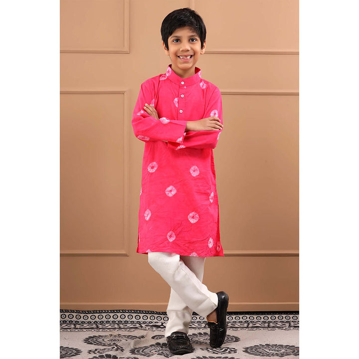 Hatheli Boys Pink Bandhani Cotton Sustainable Kurta