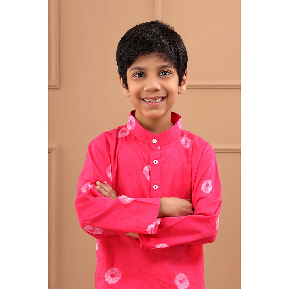 Hatheli Boys Pink Bandhani Cotton Sustainable Kurta