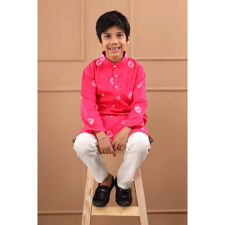 Hatheli Boys Pink Bandhani Cotton Sustainable Kurta