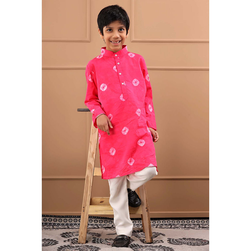 Hatheli Boys Pink Bandhani Cotton Sustainable Kurta