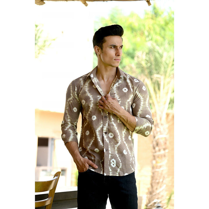 Hatheli Brown Hand Dyed Bandhani Cotton Shirt