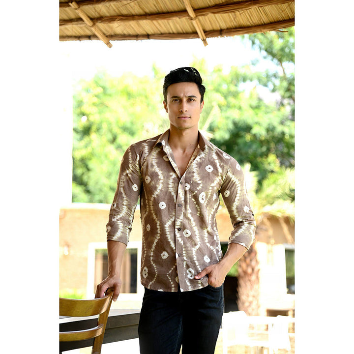 Hatheli Brown Hand Dyed Bandhani Cotton Shirt