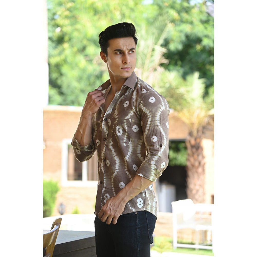 Hatheli Brown Hand Dyed Bandhani Cotton Shirt