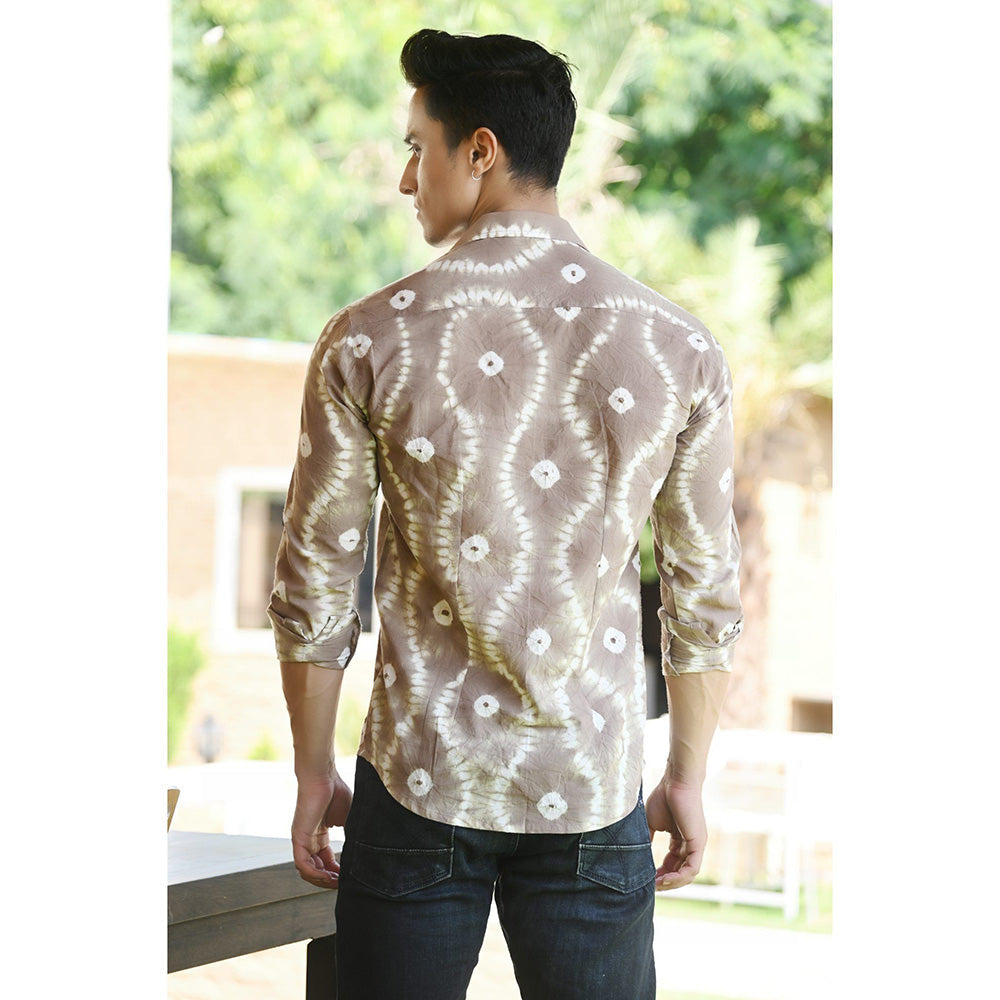 Hatheli Brown Hand Dyed Bandhani Cotton Shirt