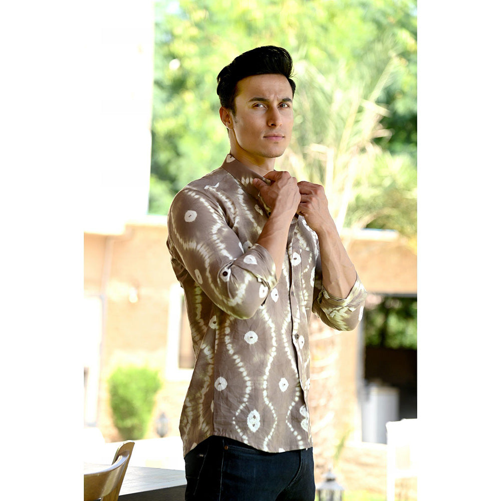 Hatheli Brown Hand Dyed Bandhani Cotton Shirt