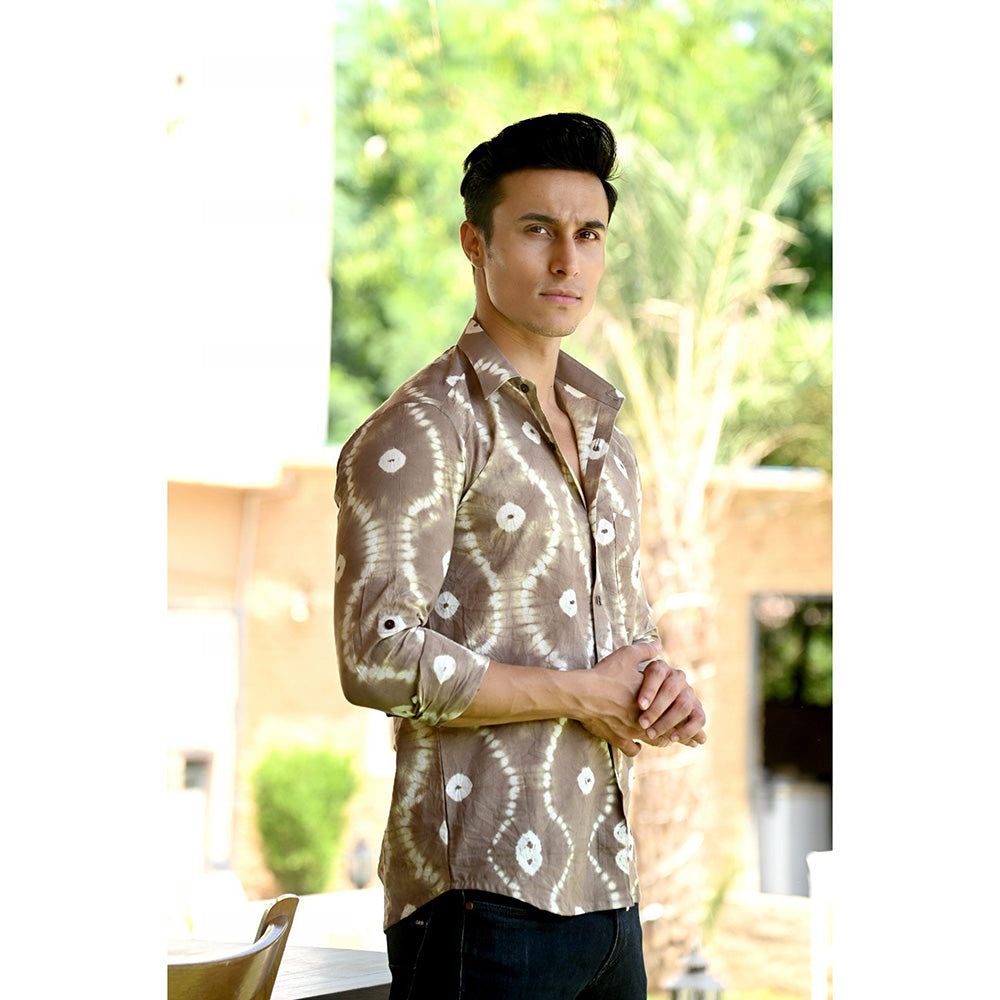 Hatheli Brown Hand Dyed Bandhani Cotton Shirt