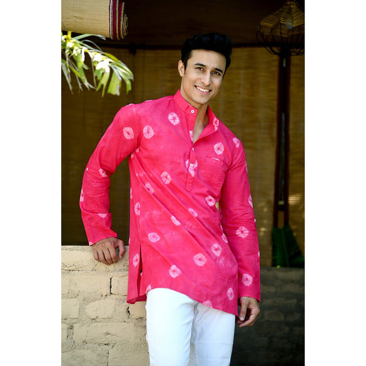 Hatheli Hand Dyed Bandhani Cotton Kurta - Pink