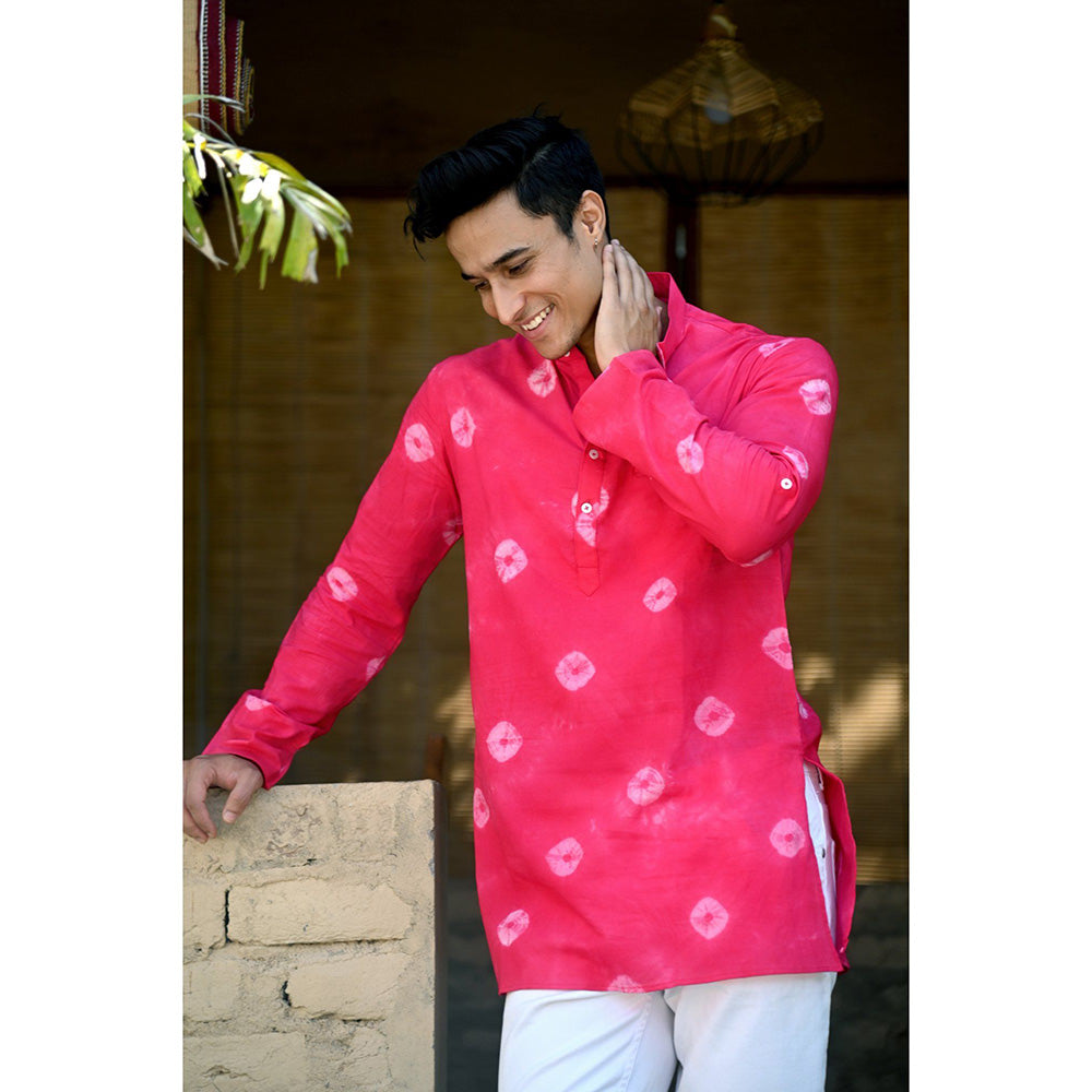 Hatheli Hand Dyed Bandhani Cotton Kurta - Pink