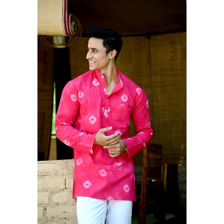 Hatheli Hand Dyed Bandhani Cotton Kurta - Pink