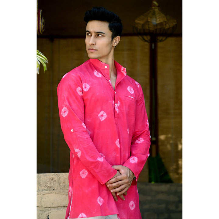 Hatheli Hand Dyed Bandhani Cotton Kurta - Pink