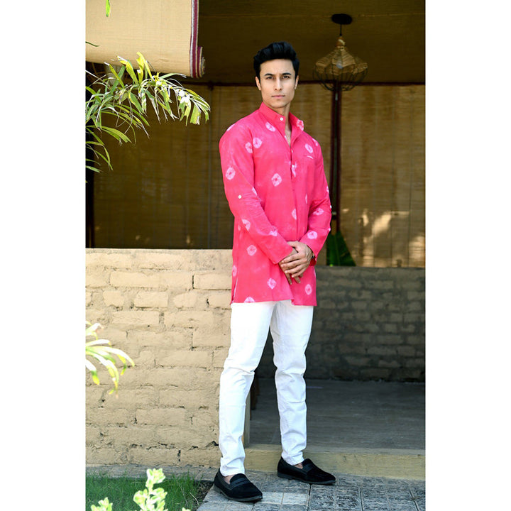 Hatheli Hand Dyed Bandhani Cotton Kurta - Pink