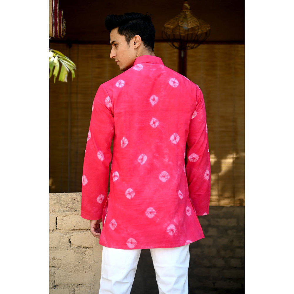 Hatheli Hand Dyed Bandhani Cotton Kurta - Pink