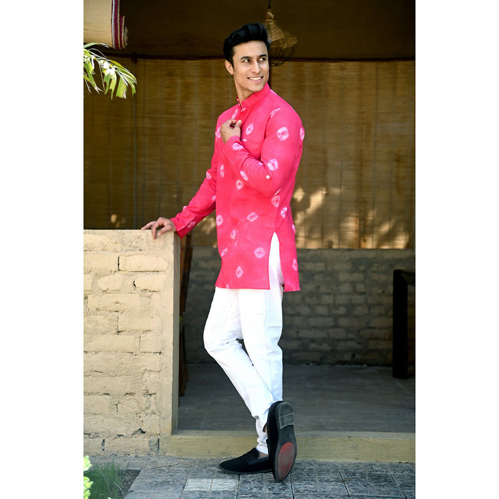 Hatheli Hand Dyed Bandhani Cotton Kurta - Pink