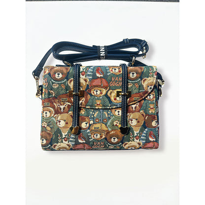 HENNEY BEAR Green Bear Top Handbag with Detachable Strap