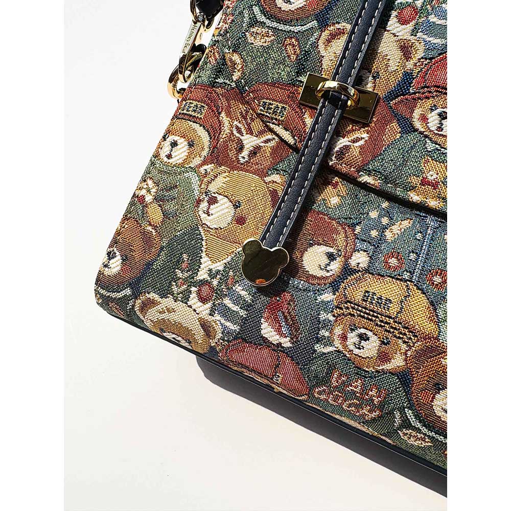 HENNEY BEAR Green Bear Top Handbag with Detachable Strap