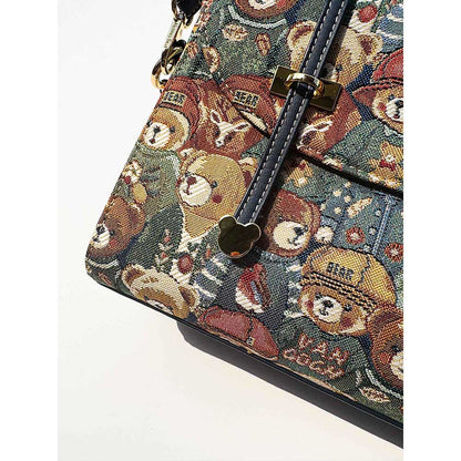 HENNEY BEAR Green Bear Top Handbag with Detachable Strap