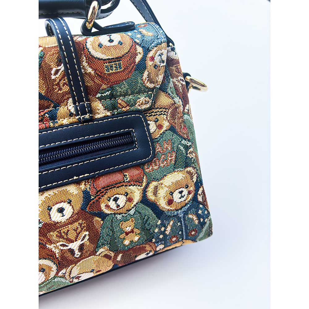 HENNEY BEAR Green Bear Top Handbag with Detachable Strap