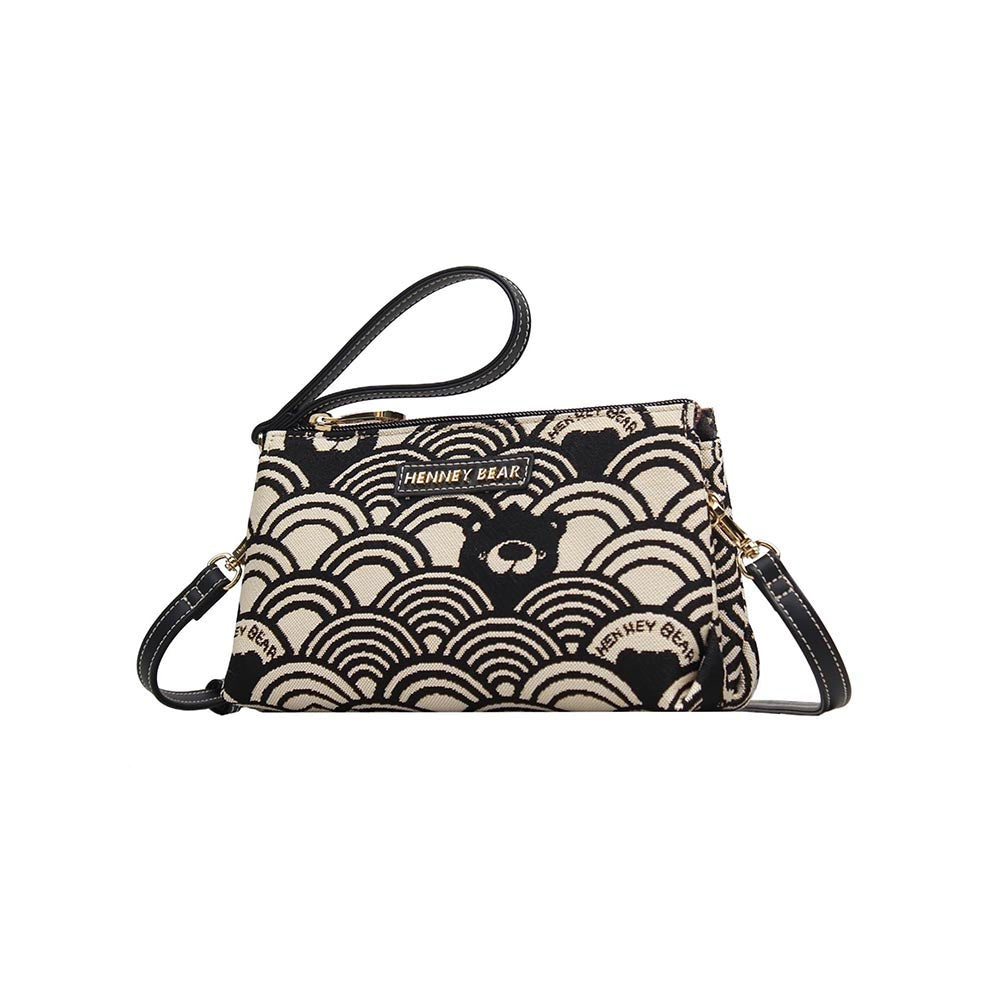 HENNEY BEAR Black White Wave Sling Bag with Detachable Strap