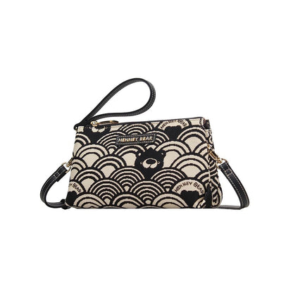 HENNEY BEAR Black White Wave Sling Bag with Detachable Strap