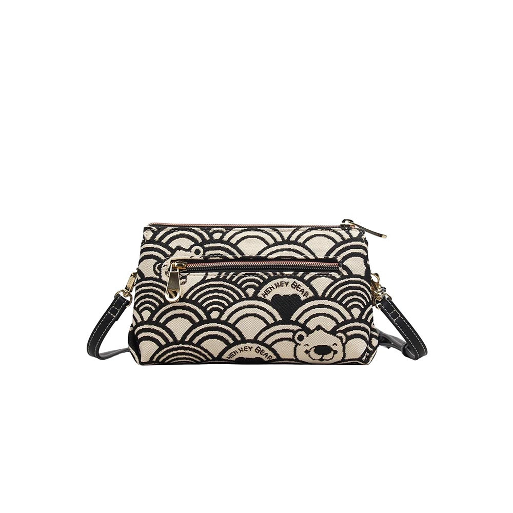 HENNEY BEAR Black White Wave Sling Bag with Detachable Strap