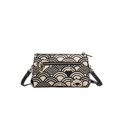 HENNEY BEAR Black White Wave Sling Bag with Detachable Strap