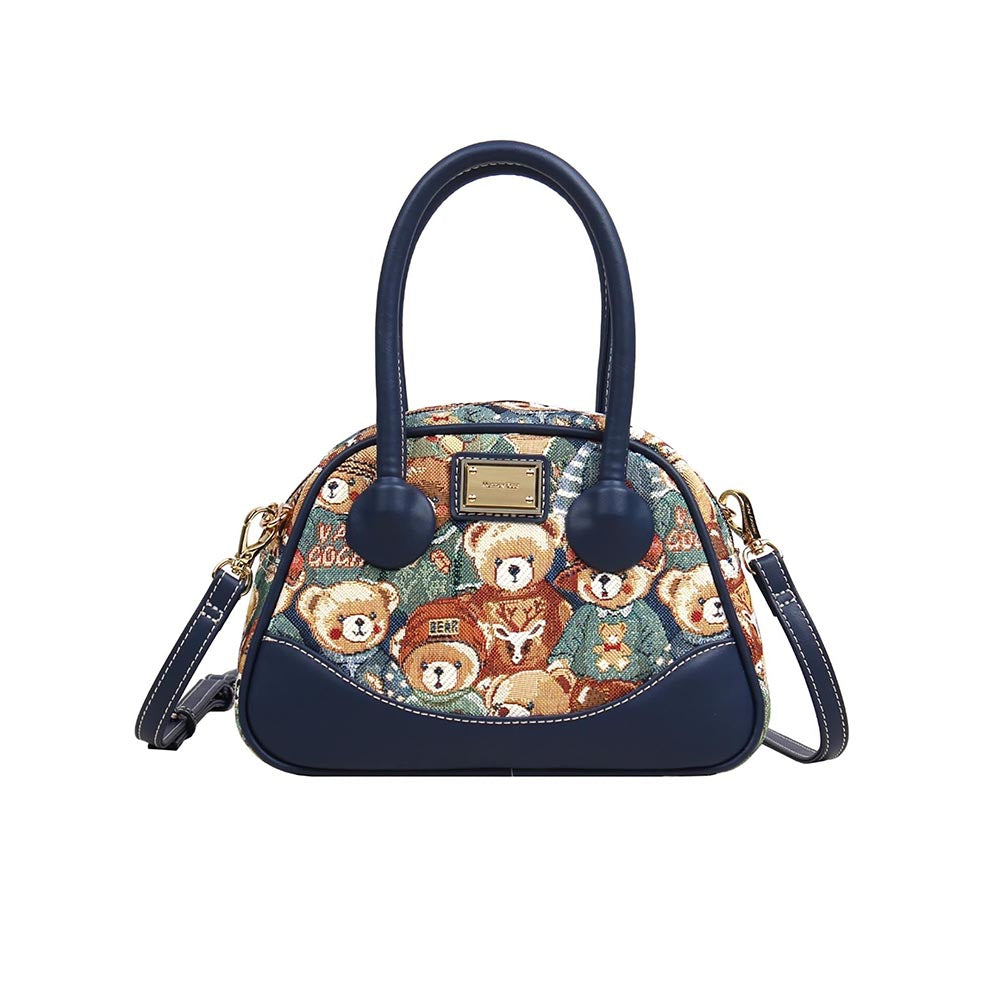 HENNEY BEAR Navy Blue Bear Top Handbag with Detachable Strap