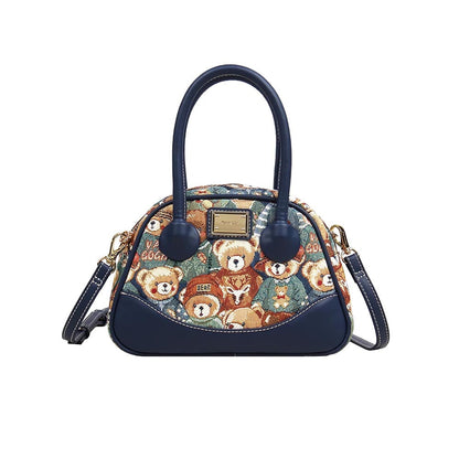 HENNEY BEAR Navy Blue Bear Top Handbag with Detachable Strap