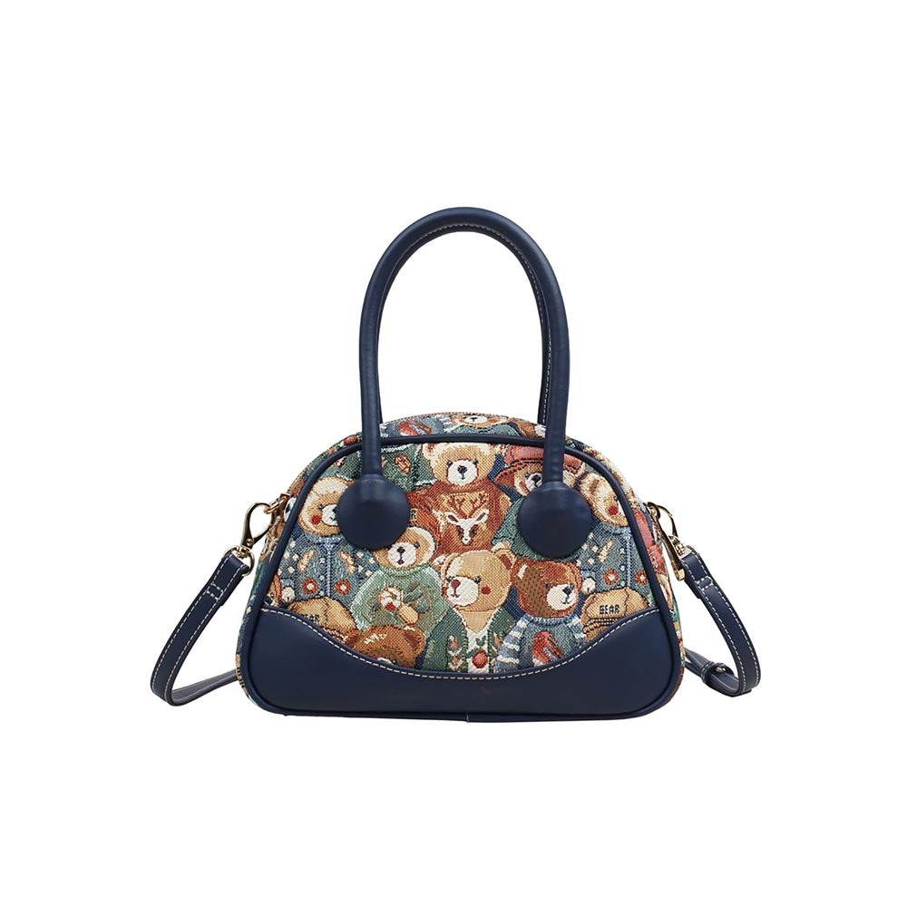 HENNEY BEAR Navy Blue Bear Top Handbag with Detachable Strap