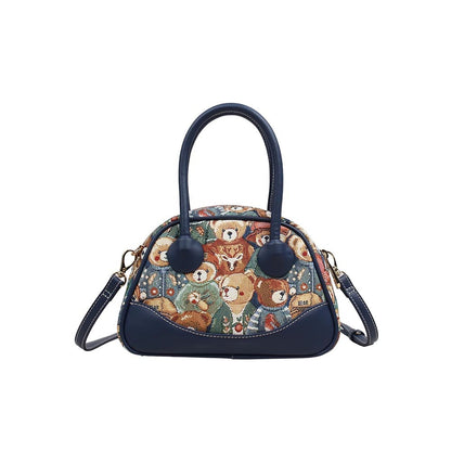 HENNEY BEAR Navy Blue Bear Top Handbag with Detachable Strap