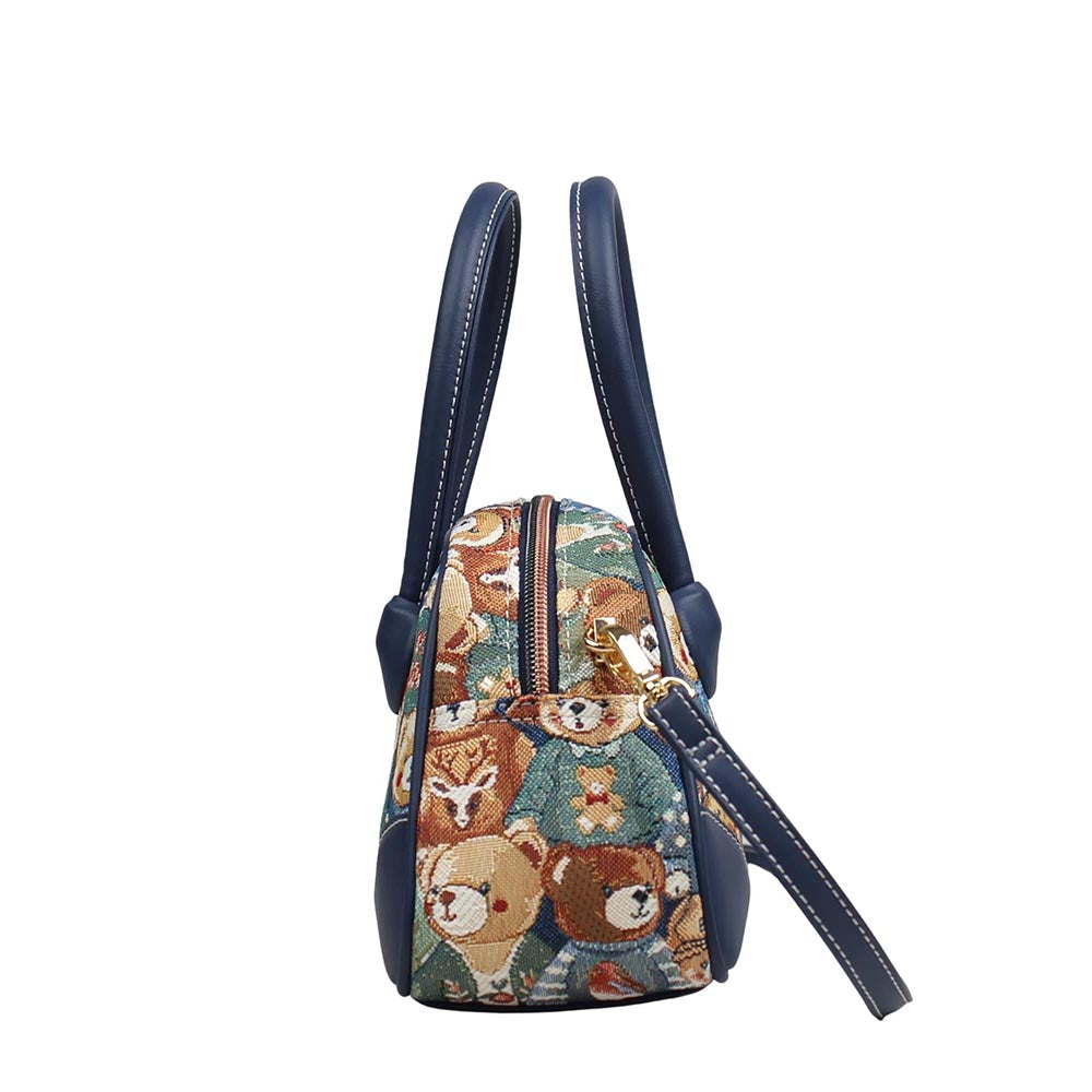 HENNEY BEAR Navy Blue Bear Top Handbag with Detachable Strap