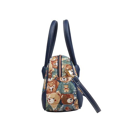 HENNEY BEAR Navy Blue Bear Top Handbag with Detachable Strap
