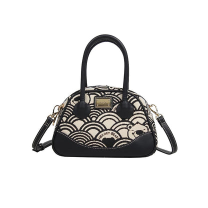 HENNEY BEAR Black White Wave Top Handbag with Detachable Strap