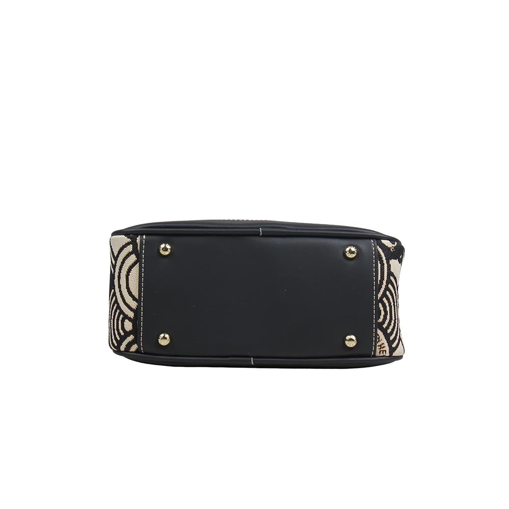 HENNEY BEAR Black White Wave Top Handbag with Detachable Strap